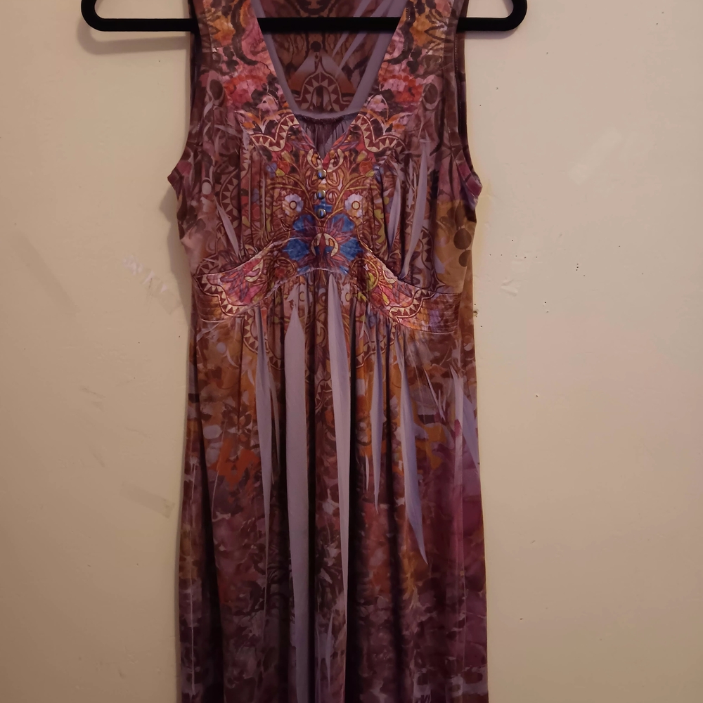 Apt. 9 Dress, Women’s Size Small Pleated Studded Boho Vibrant Colorful Vneck EUC